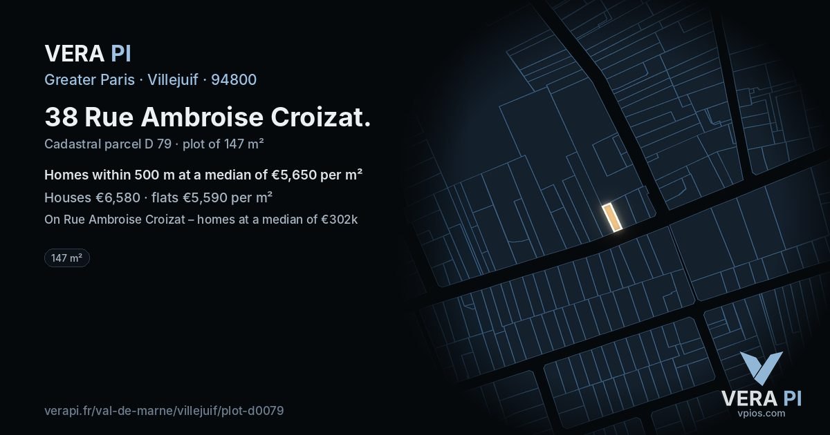 38 Rue Ambroise Croizat, Villejuif at night – the plot lit, the parcels around coloured by the prices near them