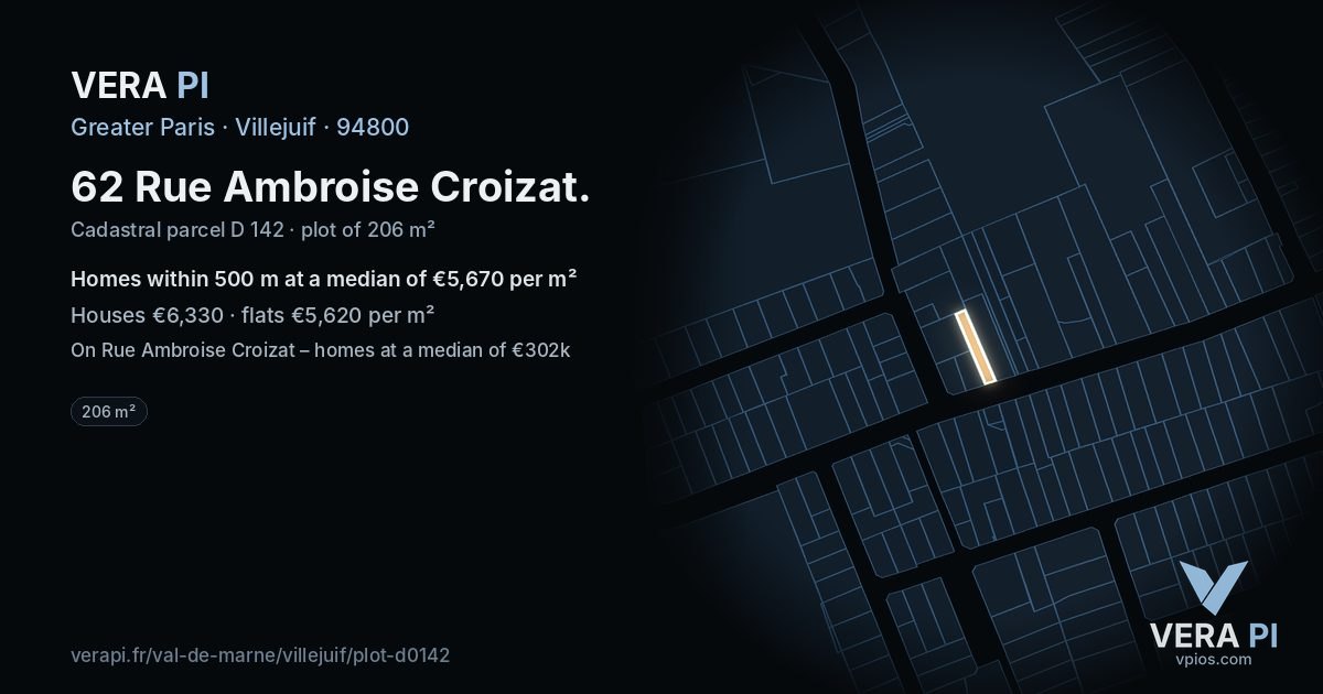 62 Rue Ambroise Croizat, Villejuif at night – the plot lit, the parcels around coloured by the prices near them
