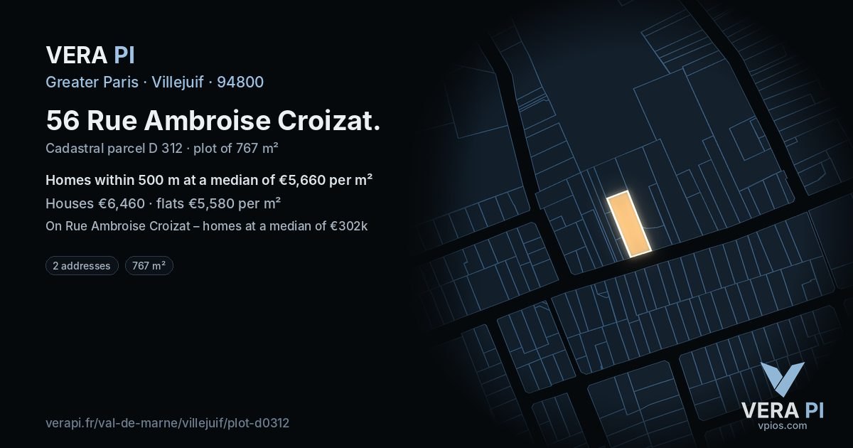 56 Rue Ambroise Croizat, Villejuif at night – the plot lit, the parcels around coloured by the prices near them