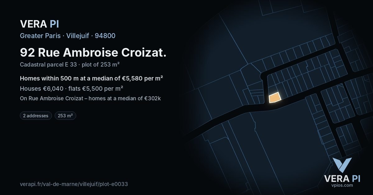 92 Rue Ambroise Croizat, Villejuif at night – the plot lit, the parcels around coloured by the prices near them