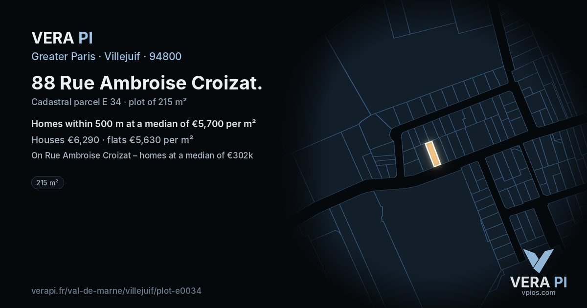 88 Rue Ambroise Croizat, Villejuif at night – the plot lit, the parcels around coloured by the prices near them