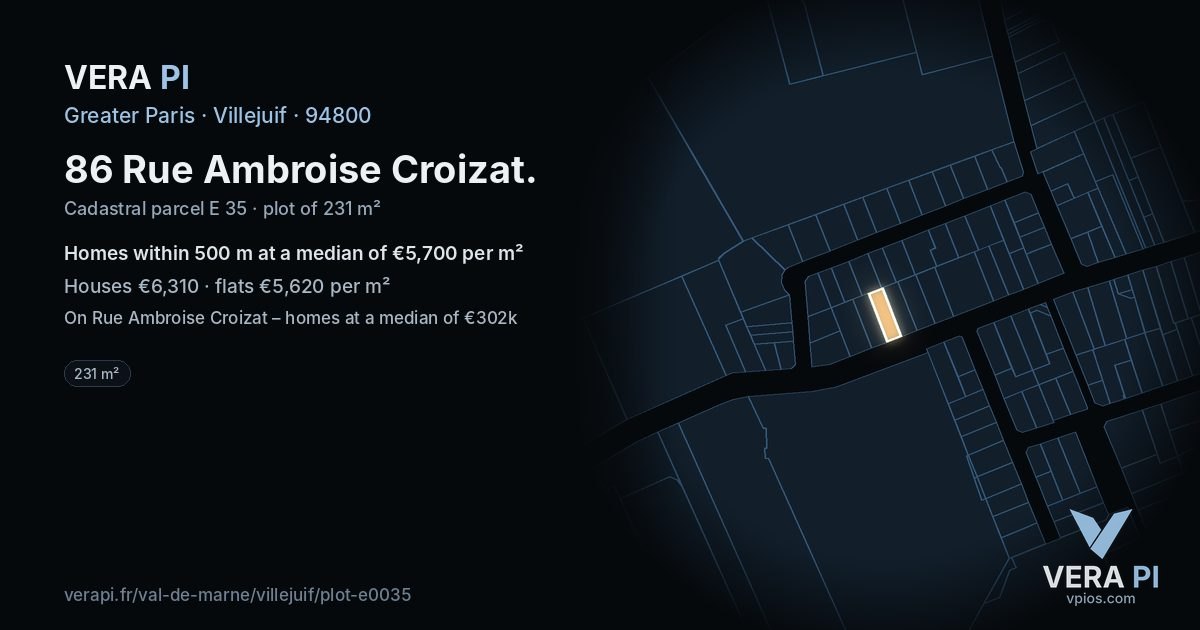 86 Rue Ambroise Croizat, Villejuif at night – the plot lit, the parcels around coloured by the prices near them