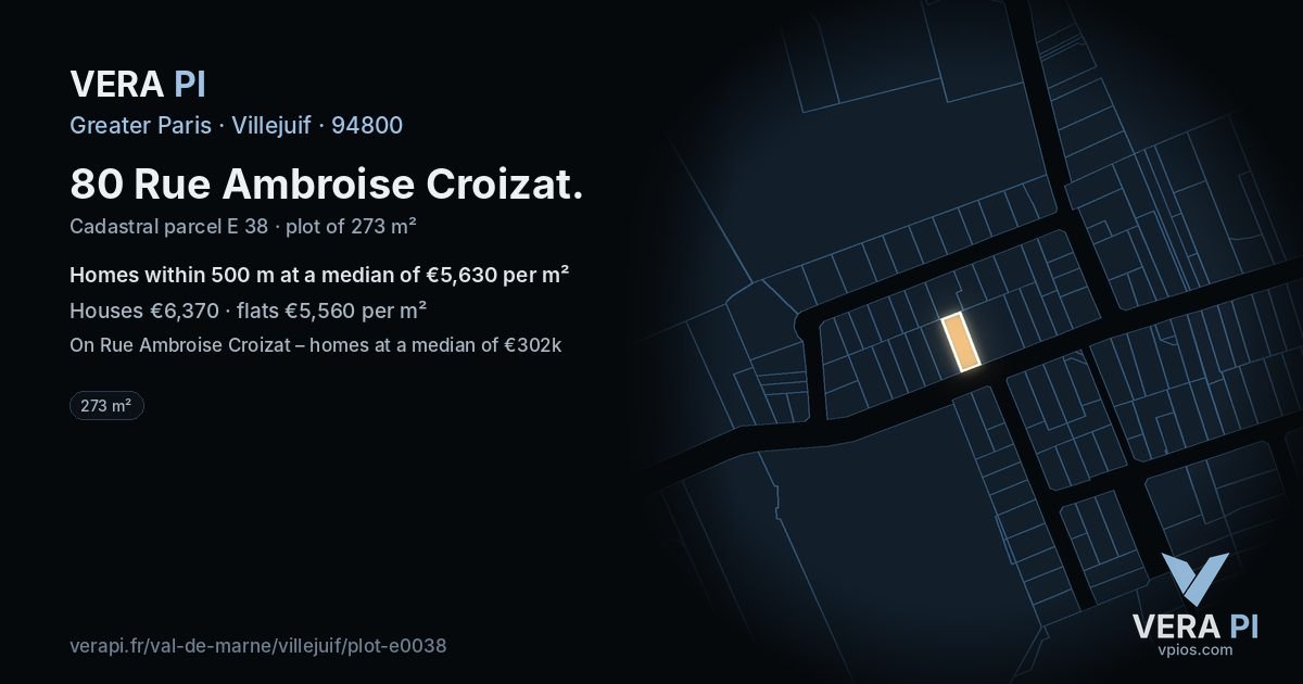 80 Rue Ambroise Croizat, Villejuif at night – the plot lit, the parcels around coloured by the prices near them
