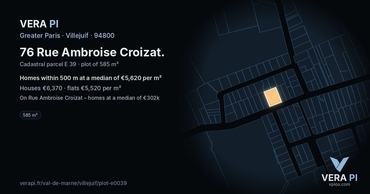 76 Rue Ambroise Croizat, Villejuif at night – the plot lit, the parcels around coloured by the prices near them