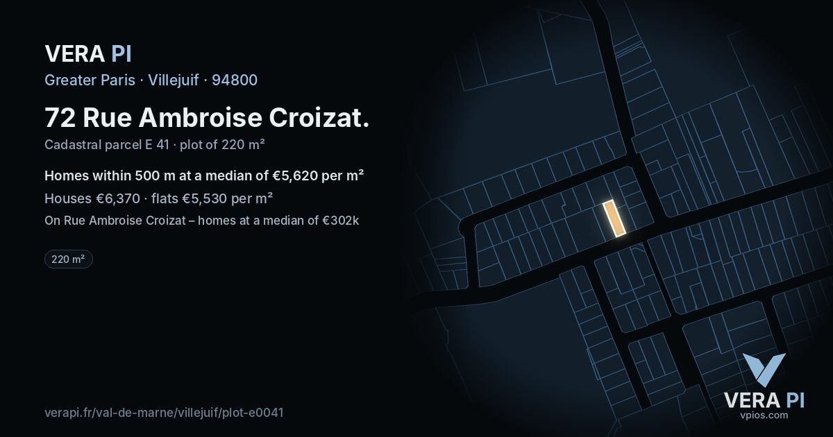 72 Rue Ambroise Croizat, Villejuif at night – the plot lit, the parcels around coloured by the prices near them