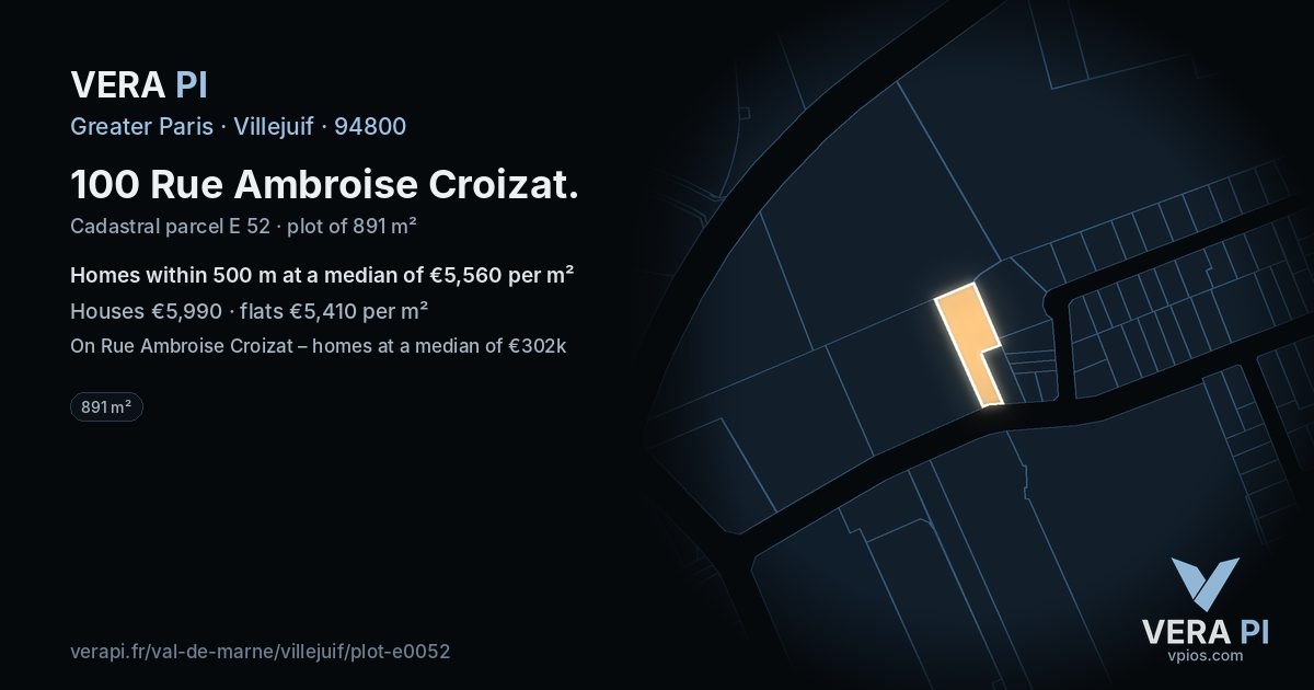 100 Rue Ambroise Croizat, Villejuif at night – the plot lit, the parcels around coloured by the prices near them