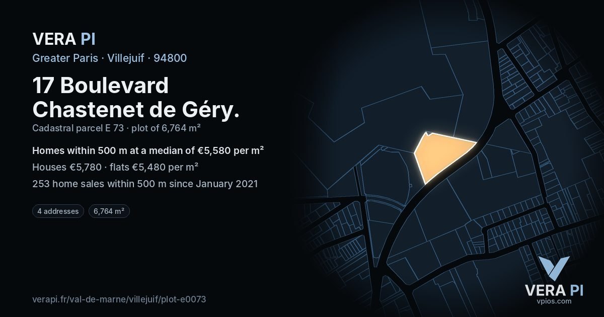 17 Boulevard Chastenet de Géry, Villejuif at night – the plot lit, the parcels around coloured by the prices near them