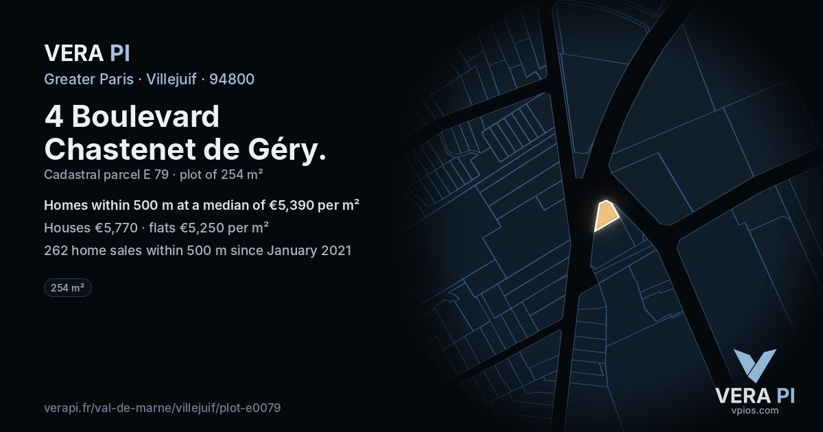 4 Boulevard Chastenet de Géry, Villejuif at night – the plot lit, the parcels around coloured by the prices near them