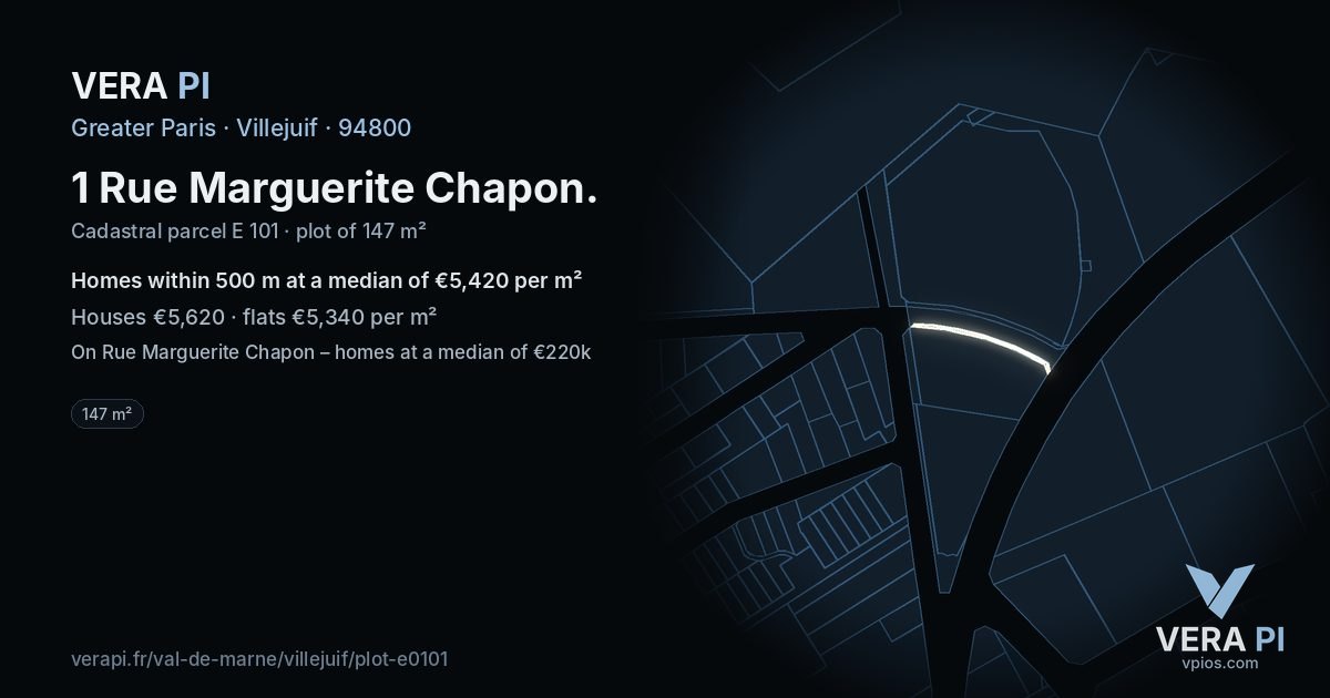 1 Rue Marguerite Chapon, Villejuif at night – the plot lit, the parcels around coloured by the prices near them