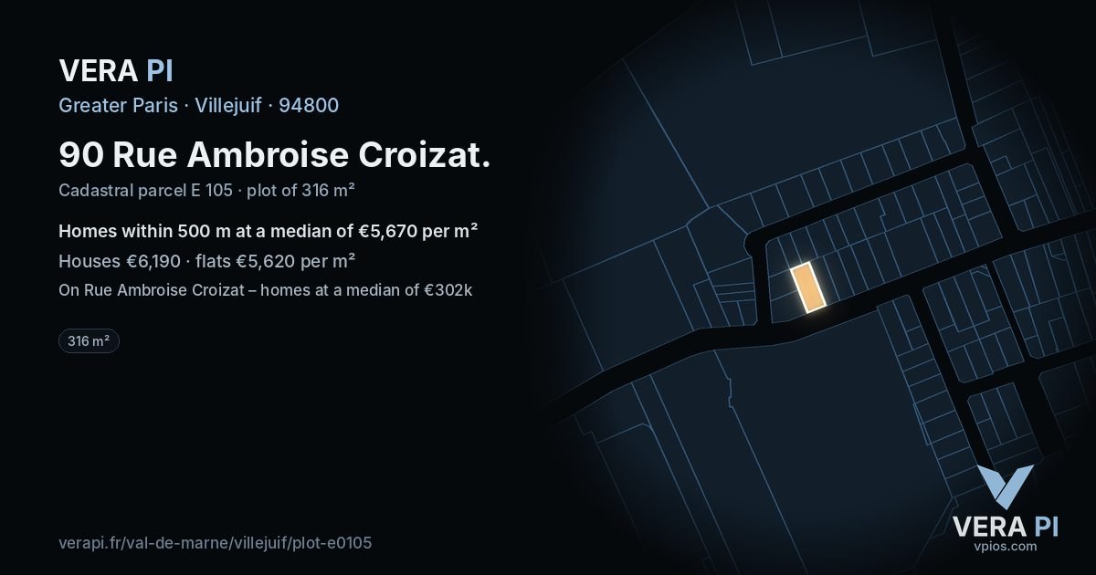 90 Rue Ambroise Croizat, Villejuif at night – the plot lit, the parcels around coloured by the prices near them