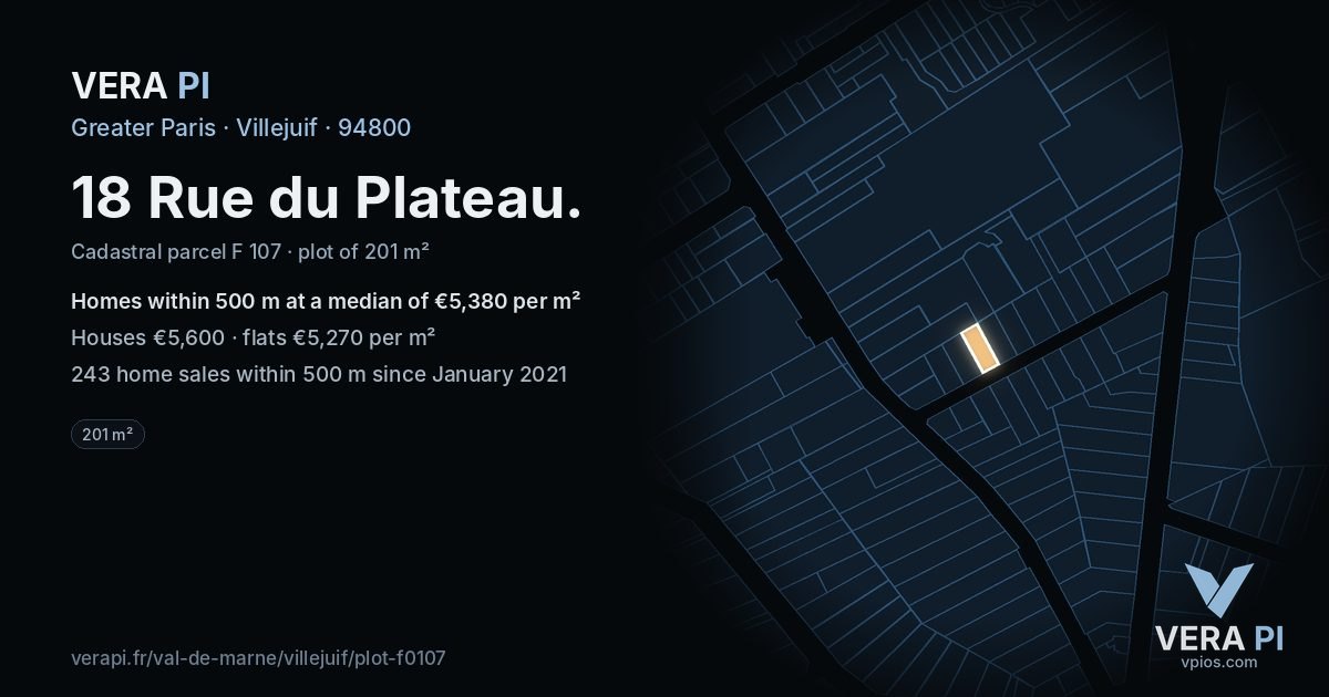 18 Rue du Plateau, Villejuif at night – the plot lit, the parcels around coloured by the prices near them