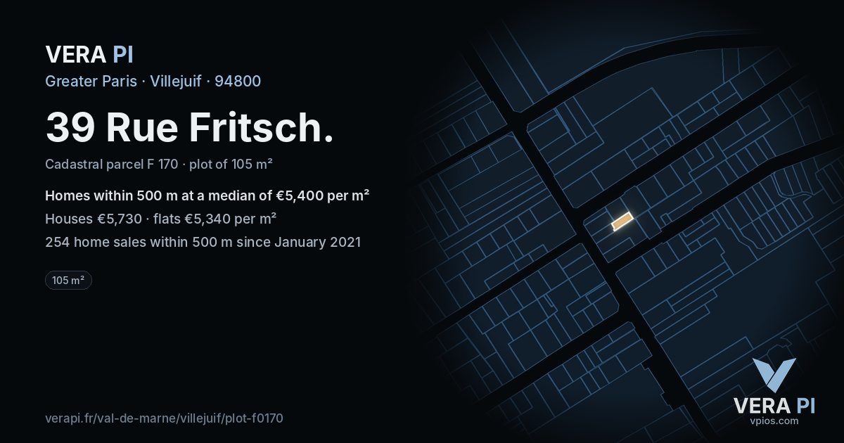 39 Rue Fritsch, Villejuif at night – the plot lit, the parcels around coloured by the prices near them