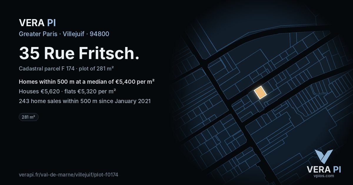 35 Rue Fritsch, Villejuif at night – the plot lit, the parcels around coloured by the prices near them