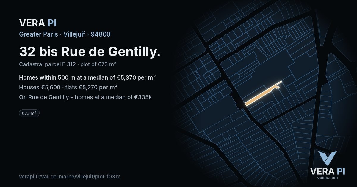 32 bis Rue de Gentilly, Villejuif at night – the plot lit, the parcels around coloured by the prices near them