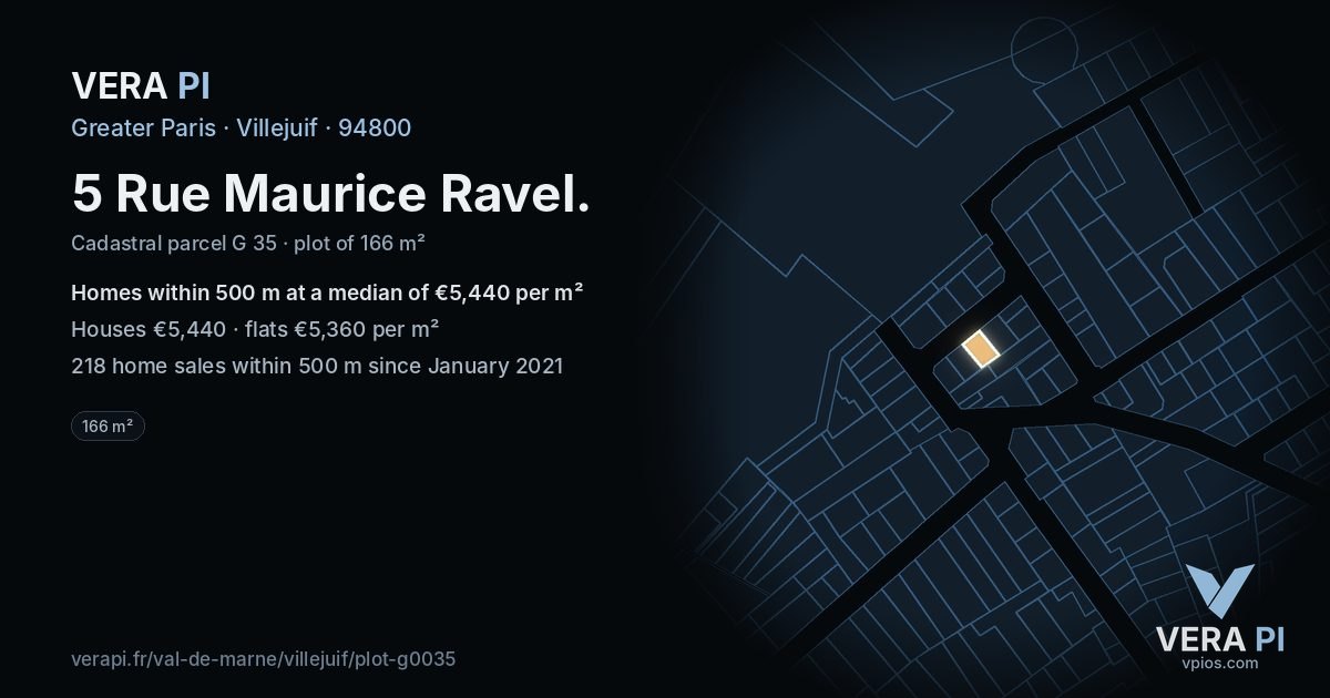 5 Rue Maurice Ravel, Villejuif at night – the plot lit, the parcels around coloured by the prices near them