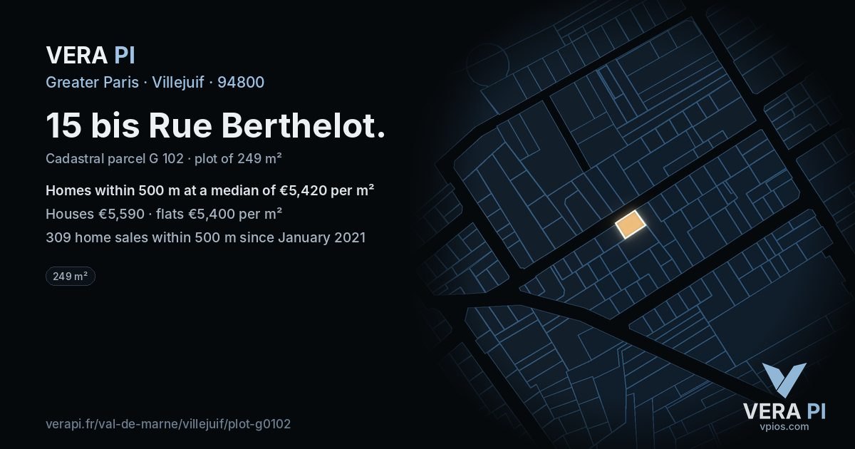 15 bis Rue Berthelot, Villejuif at night – the plot lit, the parcels around coloured by the prices near them