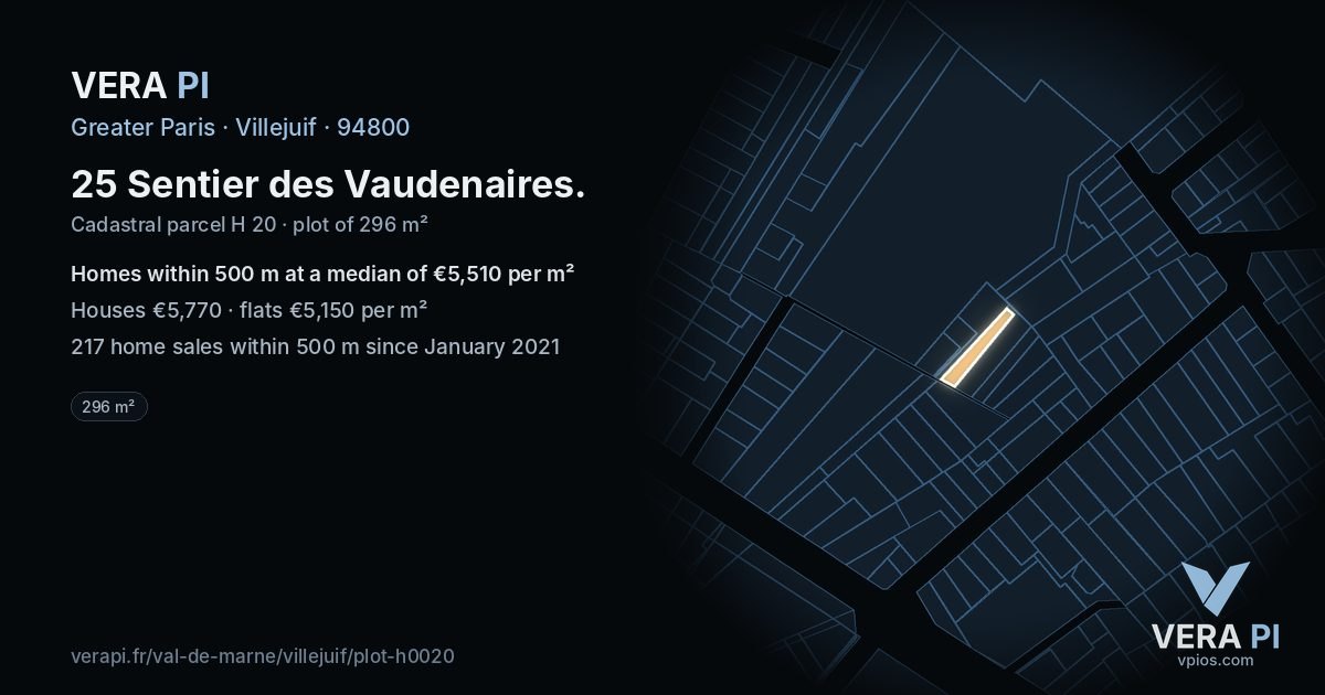 25 Sentier des Vaudenaires, Villejuif at night – the plot lit, the parcels around coloured by the prices near them