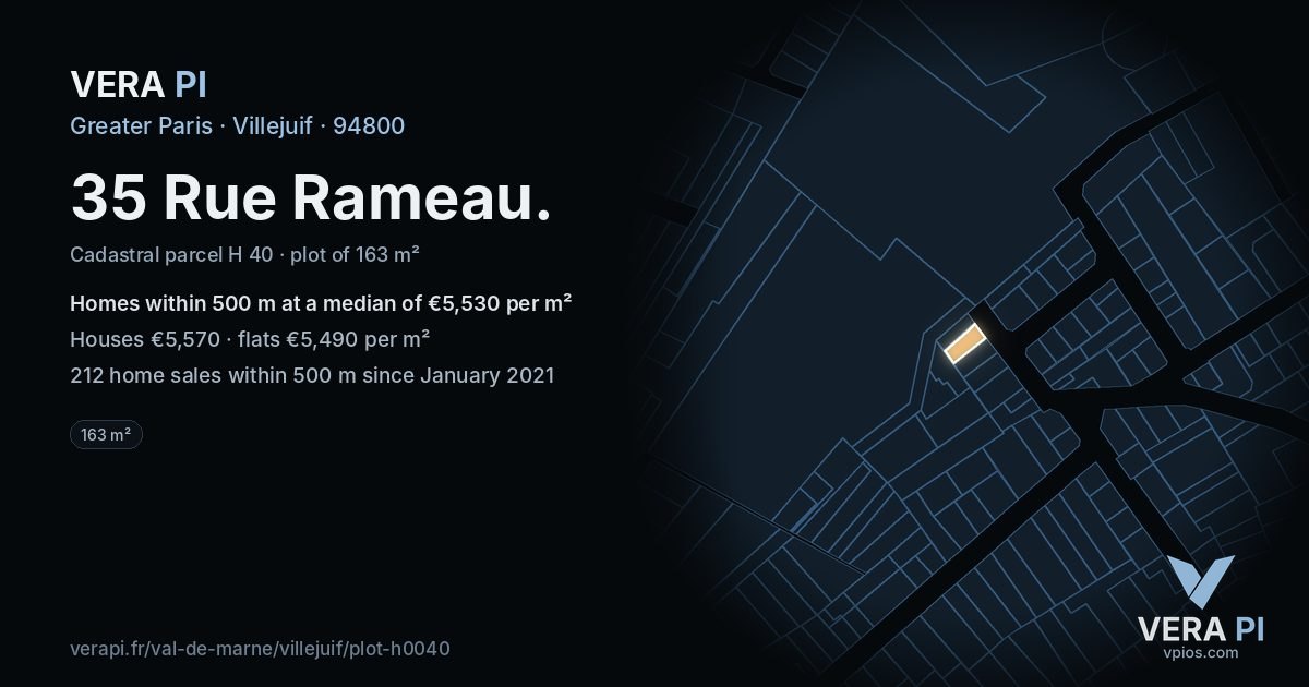 35 Rue Rameau, Villejuif at night – the plot lit, the parcels around coloured by the prices near them