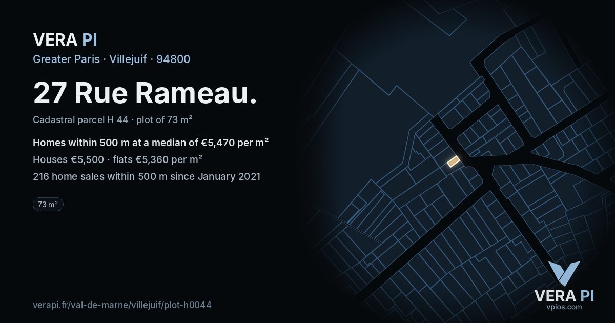 27 Rue Rameau, Villejuif at night – the plot lit, the parcels around coloured by the prices near them