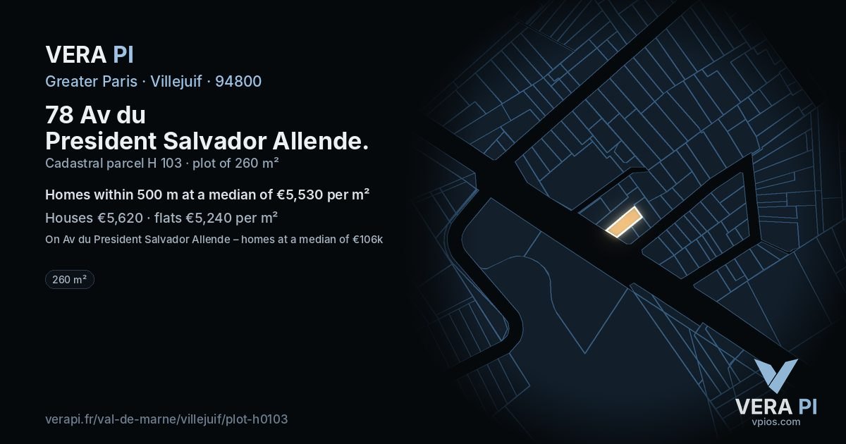 78 Av du President Salvador Allende, Villejuif at night – the plot lit, the parcels around coloured by the prices near them
