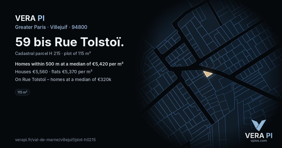 59 bis Rue Tolstoï, Villejuif at night – the plot lit, the parcels around coloured by the prices near them
