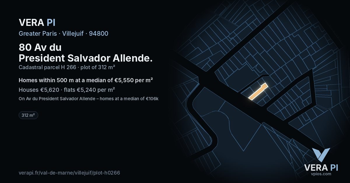 80 Av du President Salvador Allende, Villejuif at night – the plot lit, the parcels around coloured by the prices near them