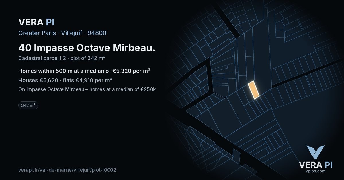 40 Impasse Octave Mirbeau, Villejuif at night – the plot lit, the parcels around coloured by the prices near them