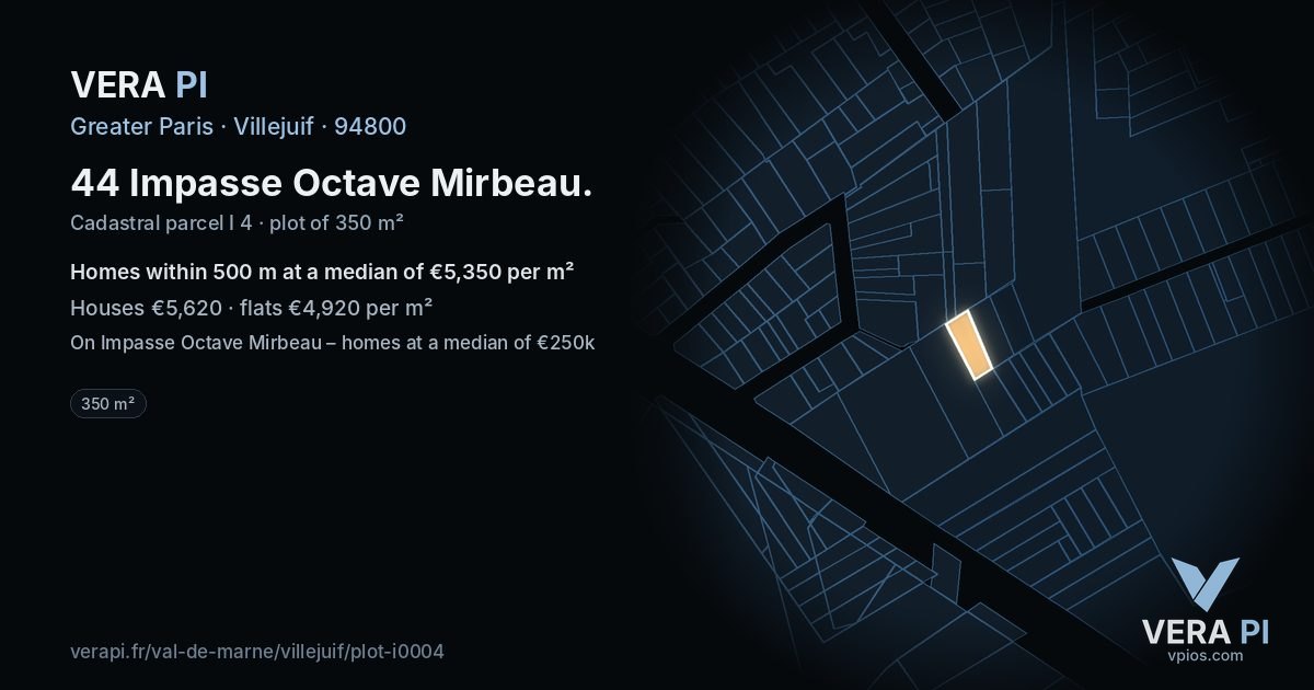 44 Impasse Octave Mirbeau, Villejuif at night – the plot lit, the parcels around coloured by the prices near them