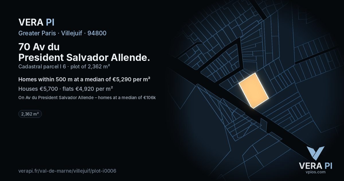 70 Av du President Salvador Allende, Villejuif at night – the plot lit, the parcels around coloured by the prices near them