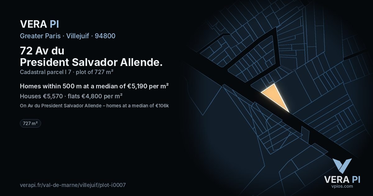 72 Av du President Salvador Allende, Villejuif at night – the plot lit, the parcels around coloured by the prices near them