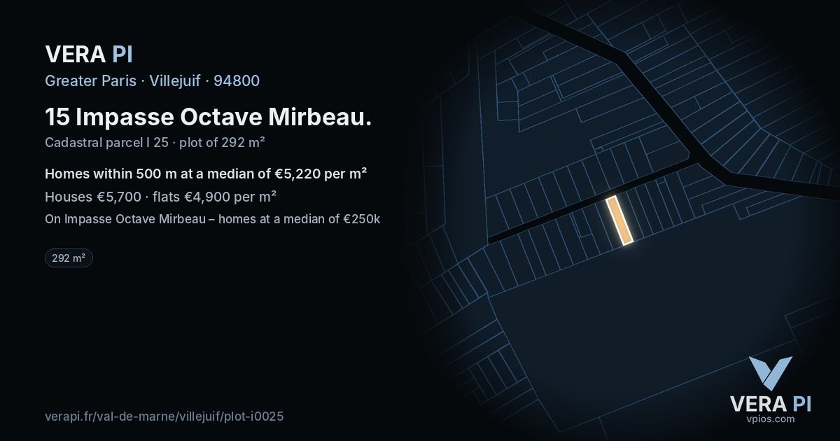 15 Impasse Octave Mirbeau, Villejuif at night – the plot lit, the parcels around coloured by the prices near them