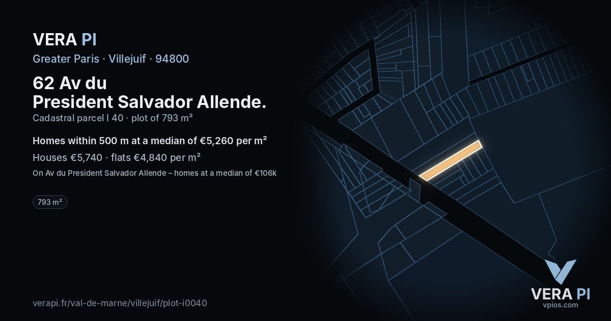 62 Av du President Salvador Allende, Villejuif at night – the plot lit, the parcels around coloured by the prices near them