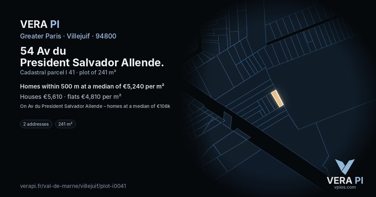 54 Av du President Salvador Allende, Villejuif at night – the plot lit, the parcels around coloured by the prices near them