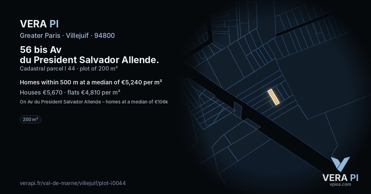 56 bis Av du President Salvador Allende, Villejuif at night – the plot lit, the parcels around coloured by the prices near them