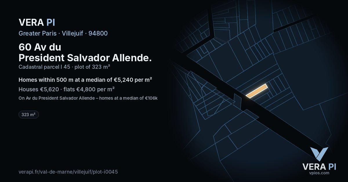 60 Av du President Salvador Allende, Villejuif at night – the plot lit, the parcels around coloured by the prices near them