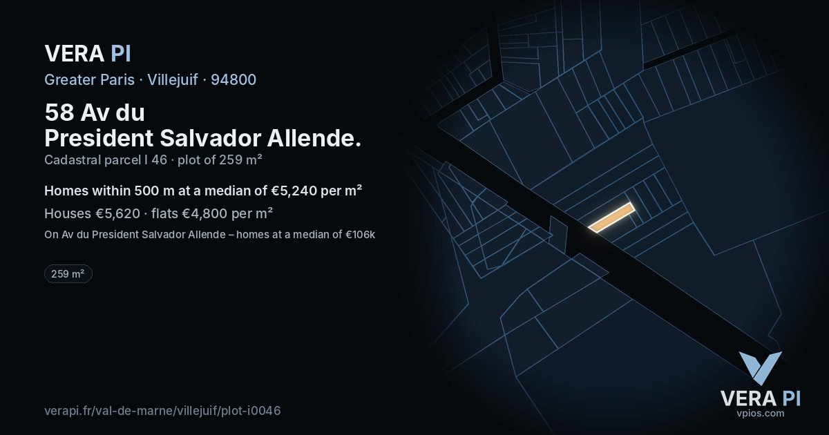 58 Av du President Salvador Allende, Villejuif at night – the plot lit, the parcels around coloured by the prices near them