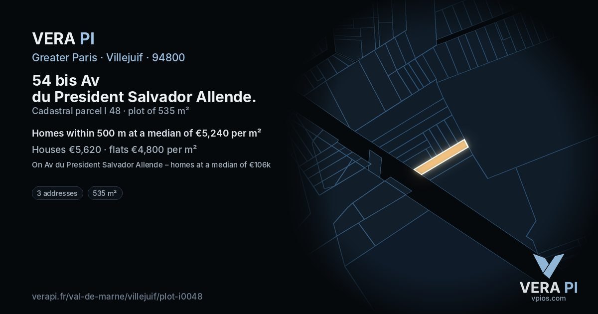 54 bis Av du President Salvador Allende, Villejuif at night – the plot lit, the parcels around coloured by the prices near them