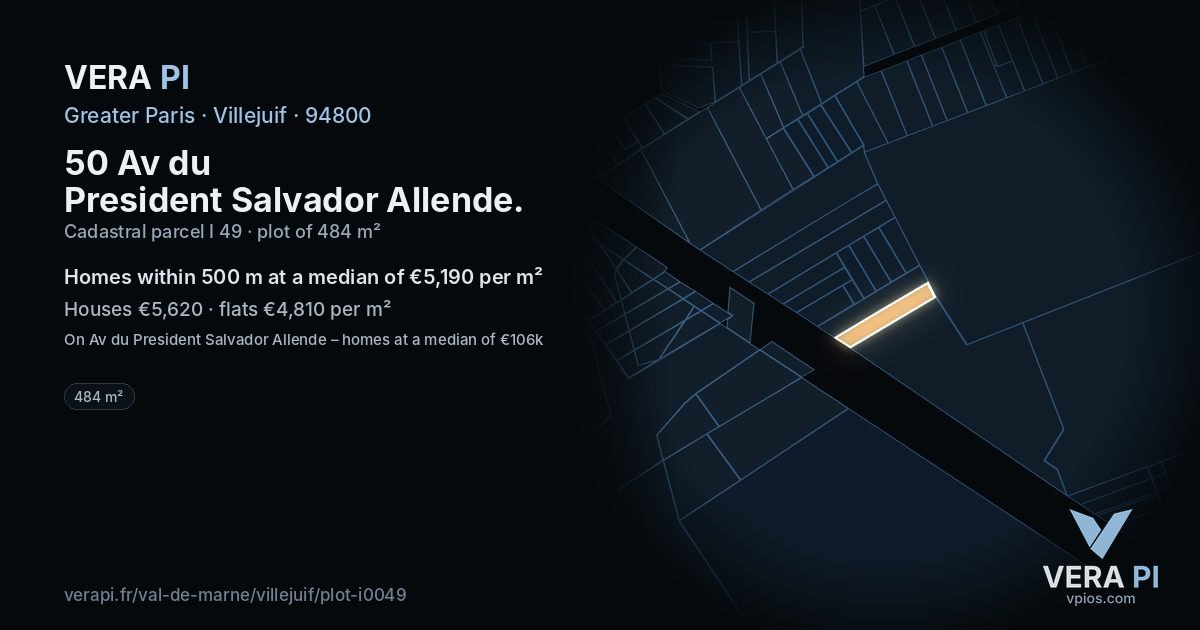 50 Av du President Salvador Allende, Villejuif at night – the plot lit, the parcels around coloured by the prices near them