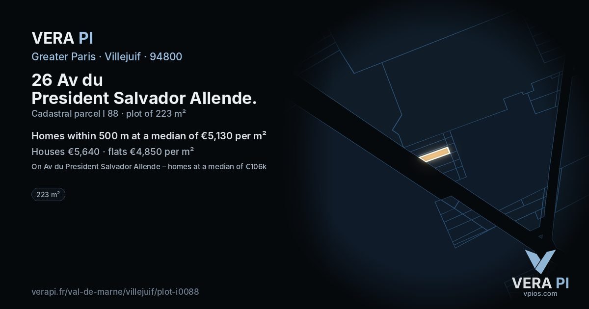 26 Av du President Salvador Allende, Villejuif at night – the plot lit, the parcels around coloured by the prices near them