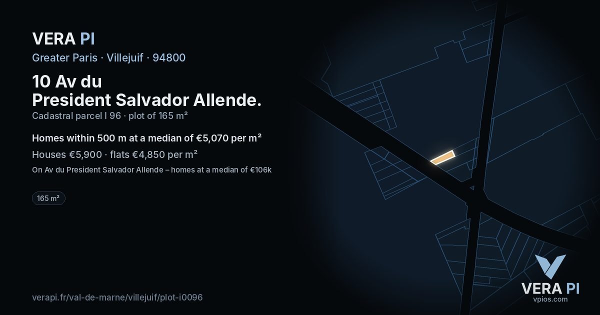 10 Av du President Salvador Allende, Villejuif at night – the plot lit, the parcels around coloured by the prices near them