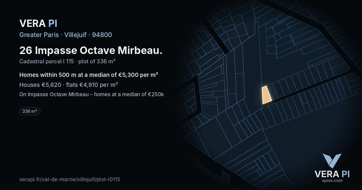 26 Impasse Octave Mirbeau, Villejuif at night – the plot lit, the parcels around coloured by the prices near them