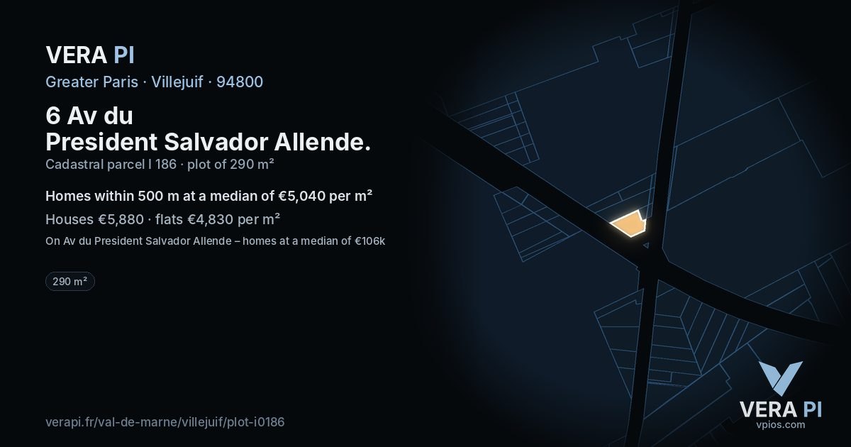 6 Av du President Salvador Allende, Villejuif at night – the plot lit, the parcels around coloured by the prices near them