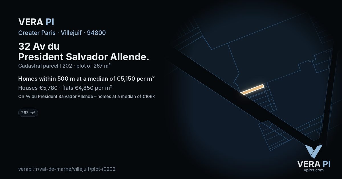 32 Av du President Salvador Allende, Villejuif at night – the plot lit, the parcels around coloured by the prices near them