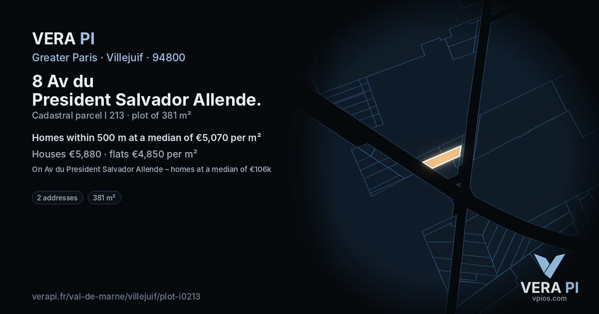 8 Av du President Salvador Allende, Villejuif at night – the plot lit, the parcels around coloured by the prices near them