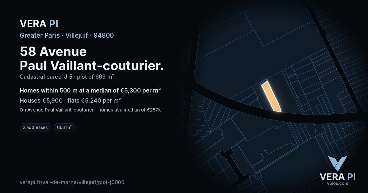 58 Avenue Paul Vaillant-couturier, Villejuif at night – the plot lit, the parcels around coloured by the prices near them