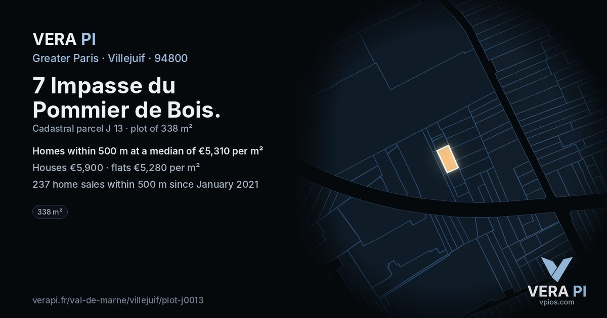 7 Impasse du Pommier de Bois, Villejuif at night – the plot lit, the parcels around coloured by the prices near them