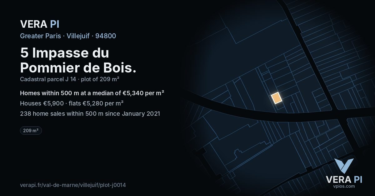 5 Impasse du Pommier de Bois, Villejuif at night – the plot lit, the parcels around coloured by the prices near them