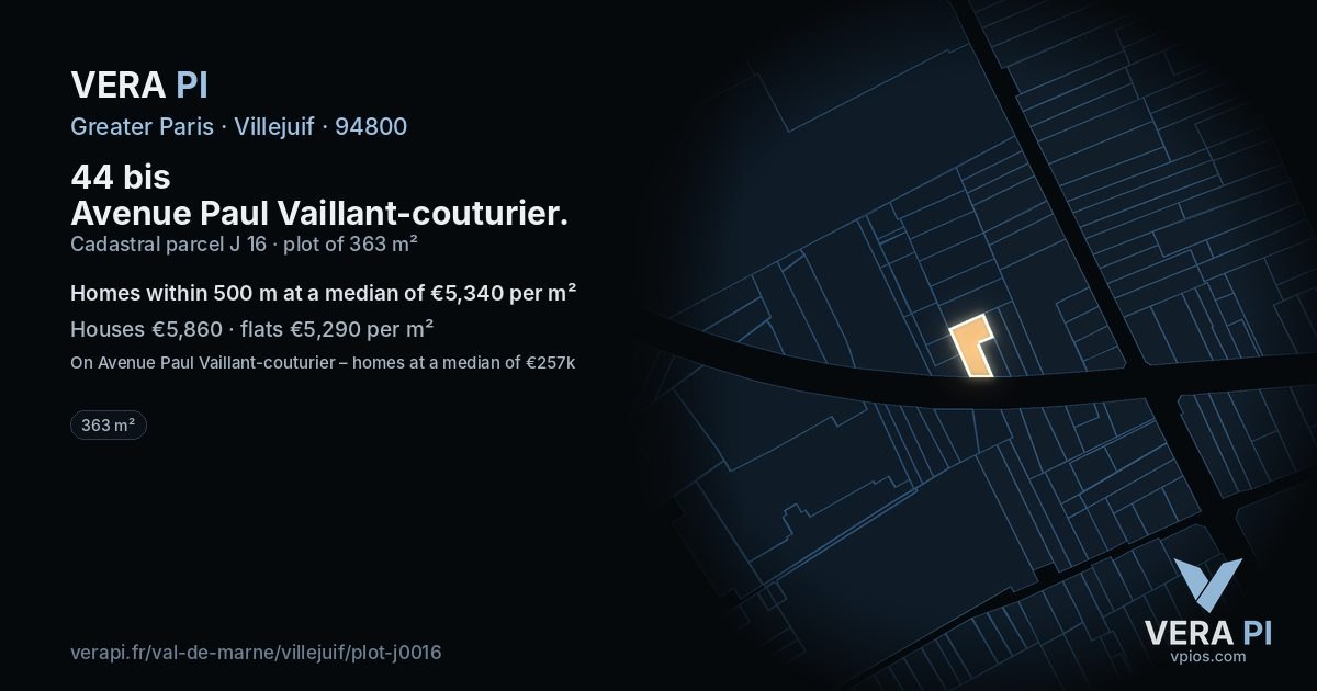 44 bis Avenue Paul Vaillant-couturier, Villejuif at night – the plot lit, the parcels around coloured by the prices near them