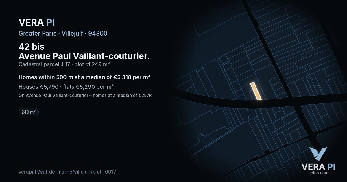 42 bis Avenue Paul Vaillant-couturier, Villejuif at night – the plot lit, the parcels around coloured by the prices near them