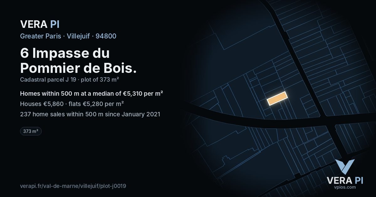 6 Impasse du Pommier de Bois, Villejuif at night – the plot lit, the parcels around coloured by the prices near them